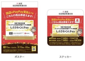 北区ペイペイプレミアム付商品券のポスターとステッカー